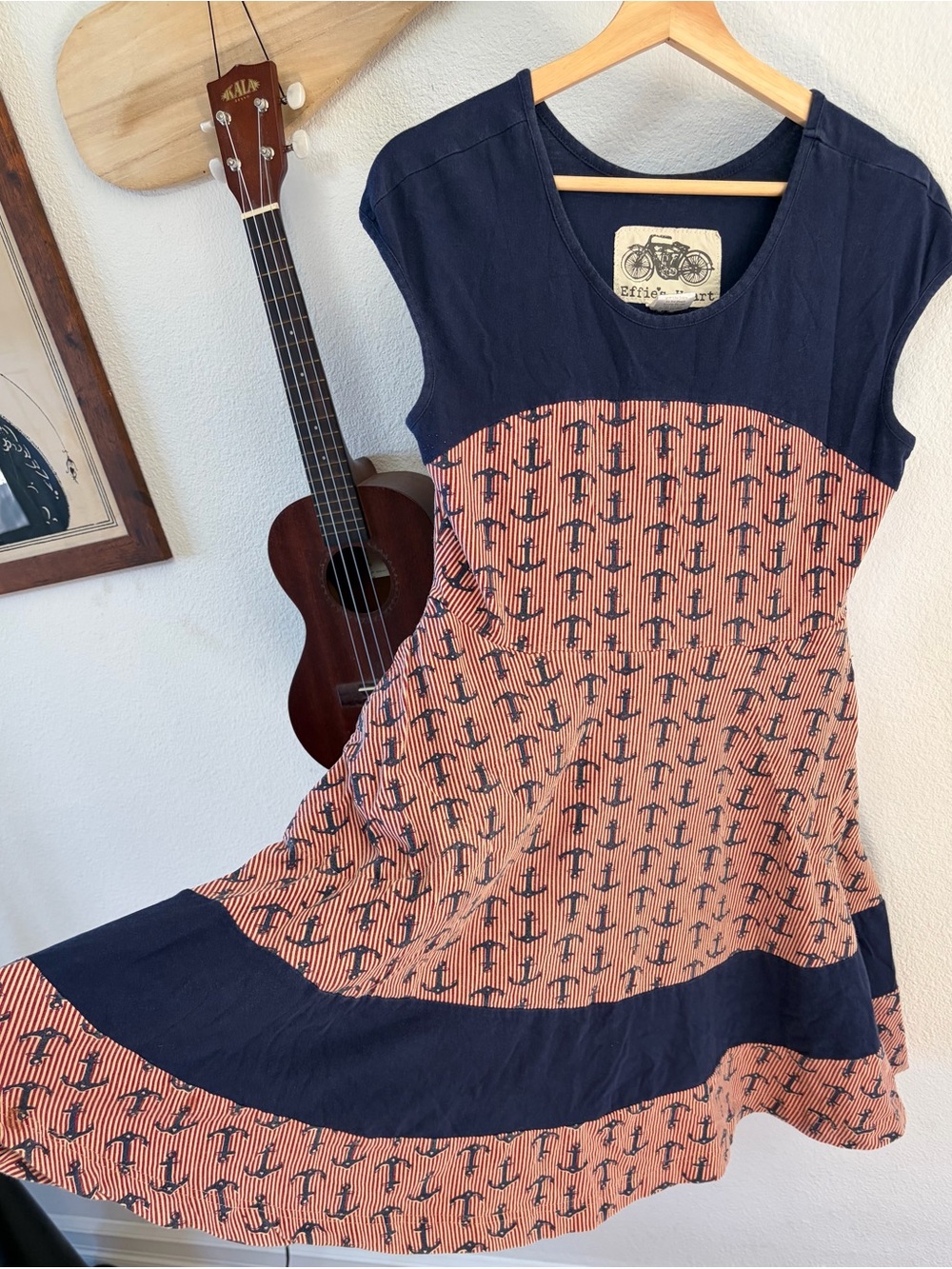 Effie’s Heart Nautical Anchor Print Fit & Flare Dress / Tunic Size Large